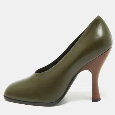 The Row Army Green Leather Jade Pumps