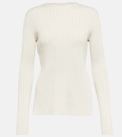 The Row Ash Cutout-detail Ribbed-knit Silk Top In Latte