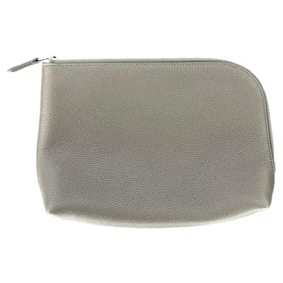 Pre-owned The Row Ash Grey Leather Pouch Clutch, Medium In Gray