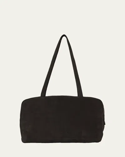 The Row Astra Bowling Shoulder Bag In Suede In Black