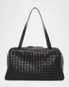 The Row Astra Bowling Shoulder Bag In Woven Vintage Leather In Black