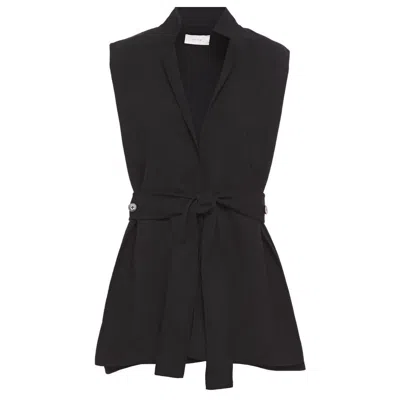 Pre-owned The Row Auth  Frieden Belted Wool-blend Crepe Vest Top Size S Black Quiet Luxury