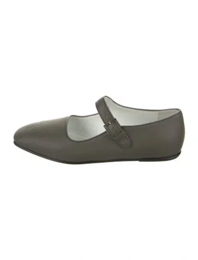 Pre-owned The Row Ava Leather Mary Jane Flats In Gray