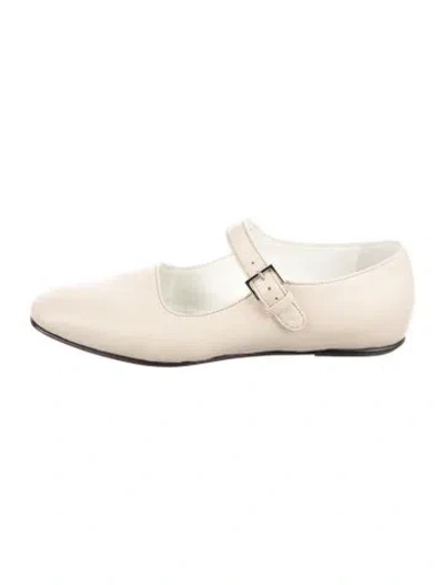 Pre-owned The Row Ava Leather Mary Jane Flats In Neutral