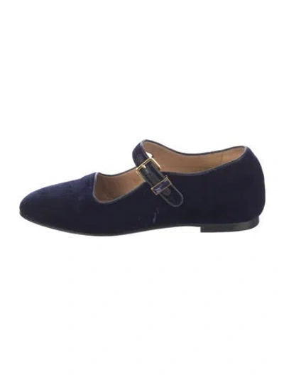 Pre-owned The Row Ava Velvet Mary Jane Flats Velvet Mary Jane Flats In Blue