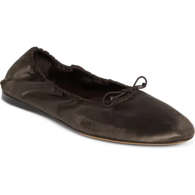 The Row Bow Detailed Slip-on Flat Shoes In Charcoal