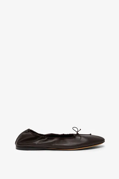 The Row Awar Dark Brown Leather Ballerina Flats In Black