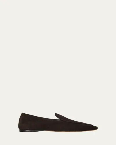The Row Awar Flat Suede Loafers In Brown