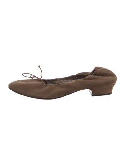 Pre-owned The Row Awar Heeled Ballerina Suede Ballet Flats In Neutral