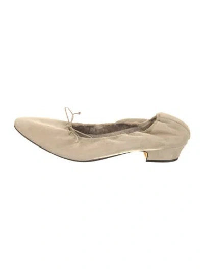 Pre-owned The Row Awar Heeled Ballerina Suede Ballet Flats W/ Tags In Neutral