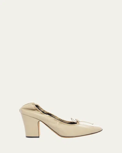 The Row Awar Lambskin Bow Ballerina Pumps In Iron Grey