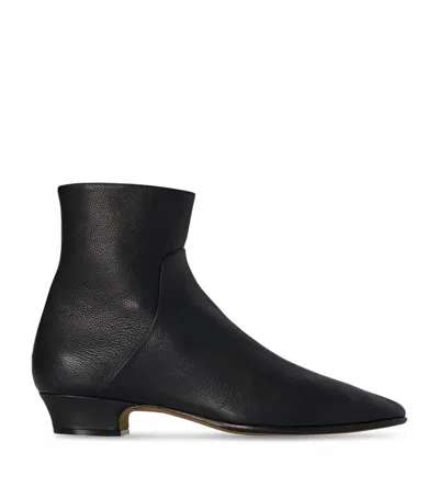 The Row Awar Leather Ankle Boots 25 In Blk - Black