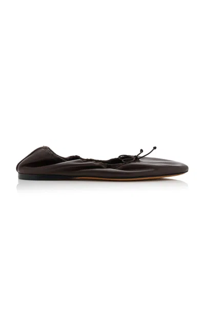 The Row Awar Dark Brown Leather Ballerina Flats In Black