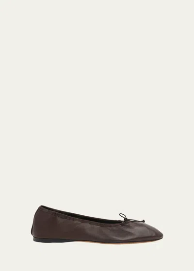 The Row Awar Leather Bow Ballerina Flats In Dark Brown