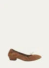 The Row Awar Suede Bow Heeled Ballerina Flats In Fawn