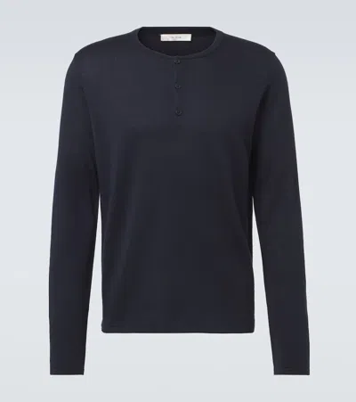 The Row Ayan Cashmere And Silk Henley Shirt In Blue