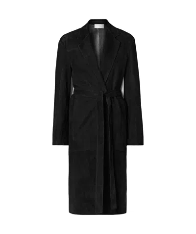 The Row Babil Belted Suede Coat In Black