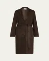 The Row Babilonia Suede Belted Single-breasted Coat In Brown