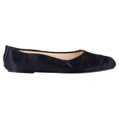 The Row Ballet Flats In Navy Blue Satin