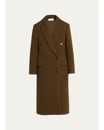 The Row Bamira Wool Double-breasted Long Coat In Brown Melange