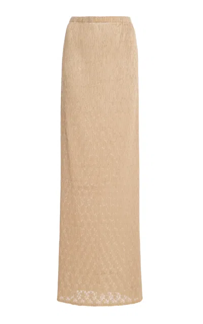 The Row Bandi Plissé Lace Maxi Skirt In Brown