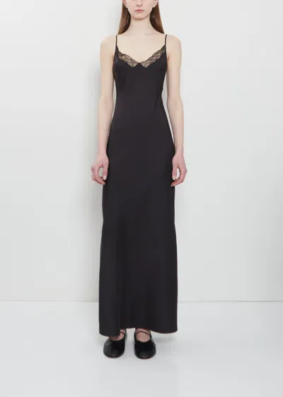 The Row Barina Lace-trimmed Silk-twill Midi Dress In Black
