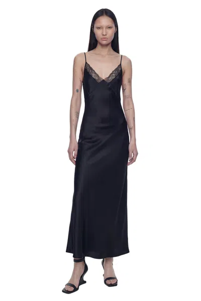 The Row Barina Lace-trimmed Silk-twill Midi Dress In Black