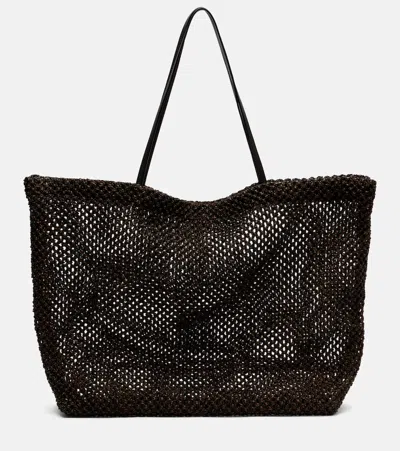 The Row Barn Medium Leather-trimmed Mesh Tote Bag In Brown