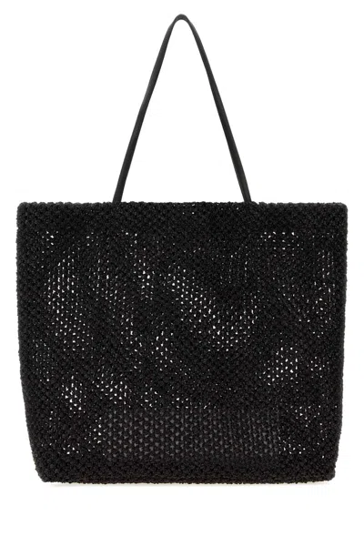 The Row Black Raffia Barn Shopping Bag