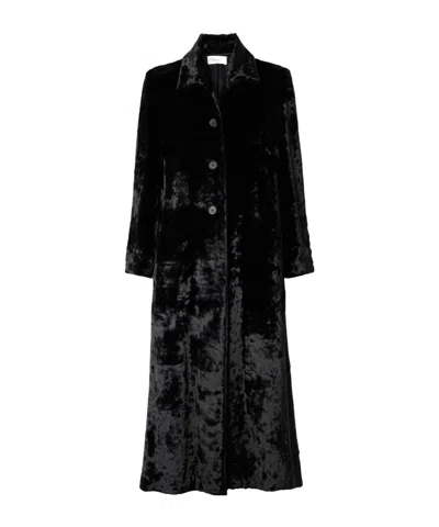 The Row Batani Crushed-velvet Coat In Black