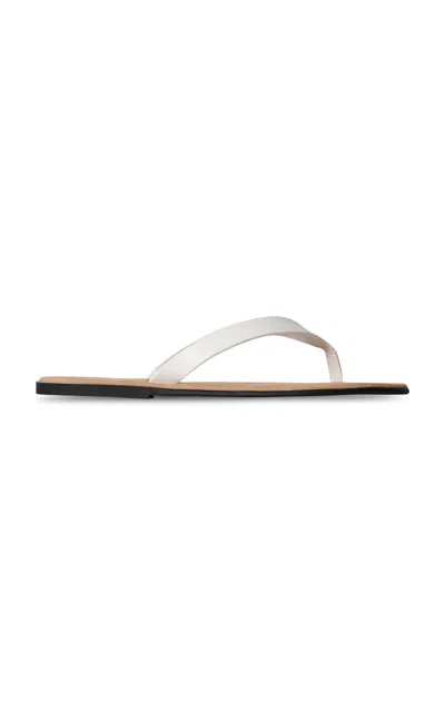 The Row Beach Leather Flip Flops In White