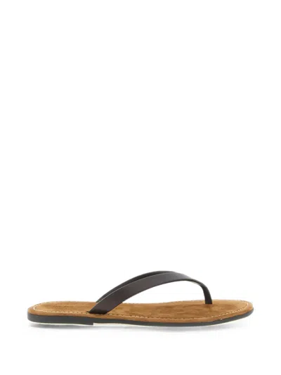 The Row Beach Leather Sandals In Brown