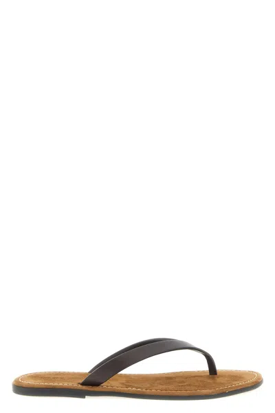 The Row Leather Beach Thong Sandals Flat Sole In Black