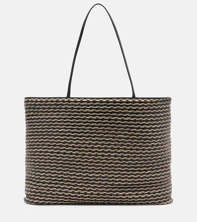 The Row Beau Large Leather-trimmed Raffia Tote Bag In Black