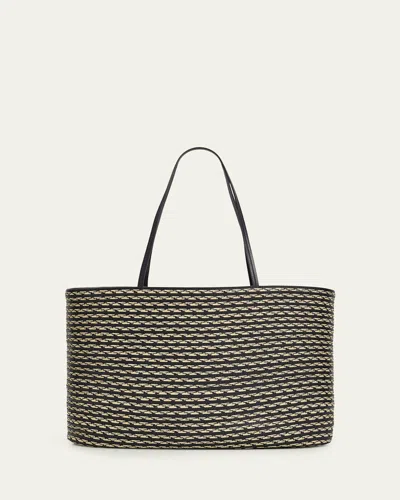 The Row Beau Striped Raffia & Leather Tote Bag In Black