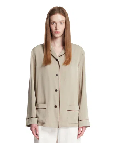 The Row Beige Clarinda Silk Shirt In Green