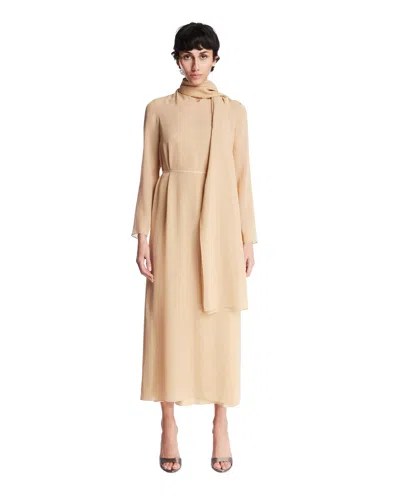 The Row Beige Midi Silk Dress In Brown