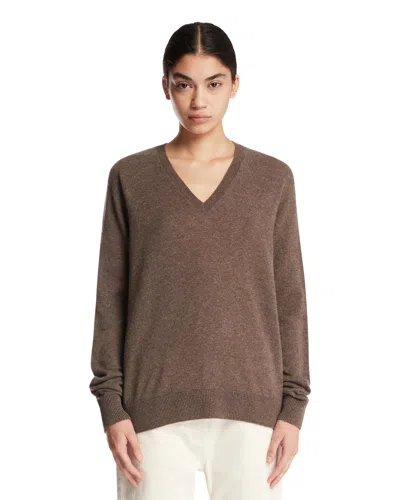 The Row Poesis Cashmere V Neck Sweater Long Sleeves In Brown