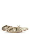 The Row Beige Rounded Velvet Ballet Flats In Gold