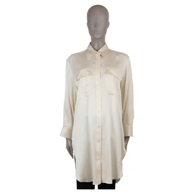 Pre-owned The Row Beige Silk Esika Satin Tunic Shirt M In Brown