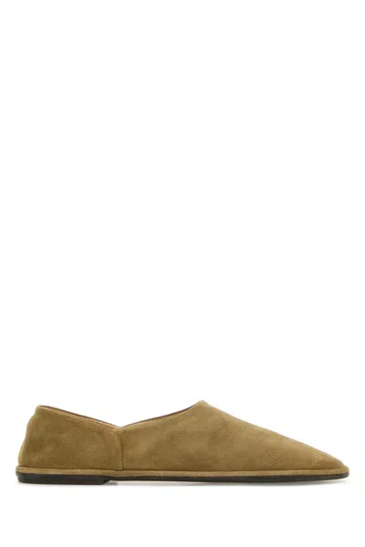 The Row Beige Suede Canal Loafers In Brown