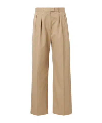 The Row Alfidis Pleated Brushed Cotton And Cashmere-blend Twill Wide-leg Pants In Brown