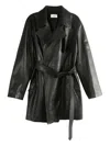 The Row Belted Leather Trench Coat In Black