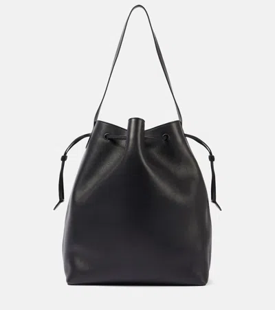 The Row Belvedere Leather Bucket Bag In Black