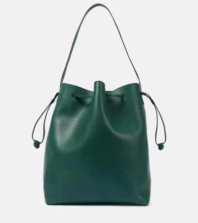 The Row Belvedere Leather Bucket Bag In Green