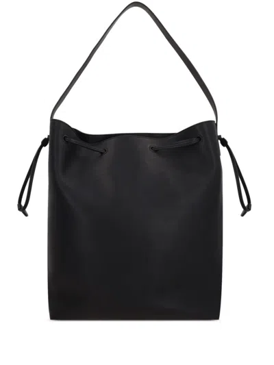 The Row Belvedere Leather Bucket Bag In Black