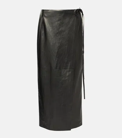 The Row Bert Leather Wrap Skirt In Brown