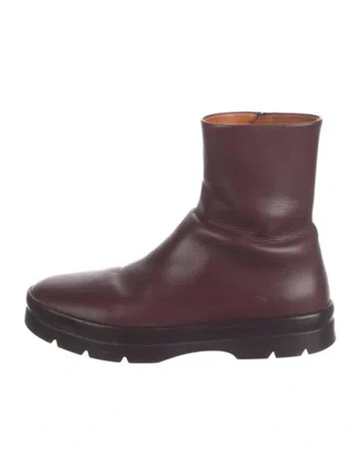 Pre-owned The Row Billie Bootie Leather Boots In Burgundy
