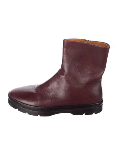 Pre-owned The Row Billie Leather Moto Boots In Burgundy