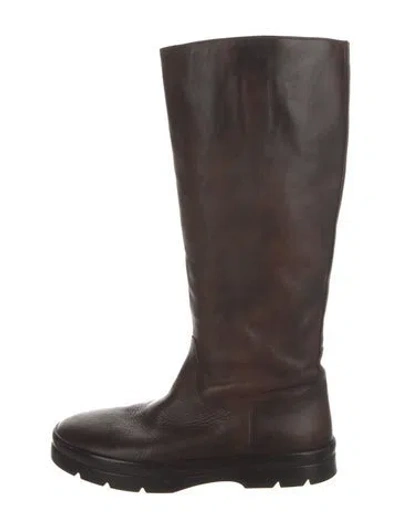 Pre-owned The Row Billie Leather Rain Boots In Brown